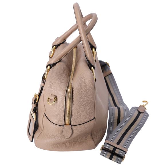 PRADA Vitello Phenix Bauletto Handbag 1BB086 Taupe Pebbled Leather - Picture 3 of 9